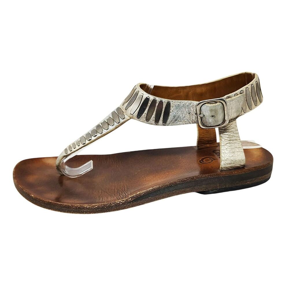 Calleen Cordero Womens 6 Shoes Sandals Thong Cleo Metallic Leather Cream